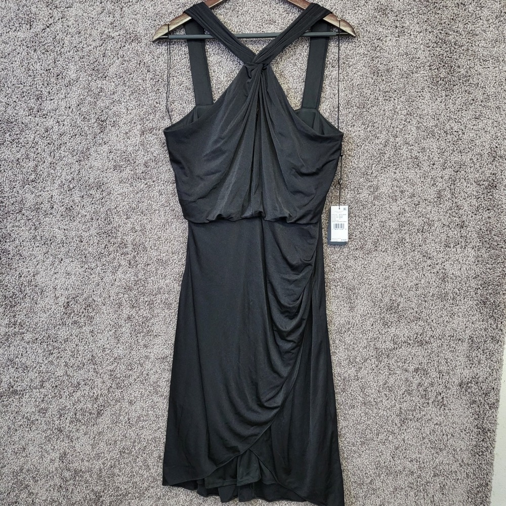 Adrianna Papell Faux Wrap Dress Womens 14 Black NEW Halter Ruched AP1D105326
